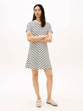 Rochie din bumbac interlock cu dungi în zig-zag