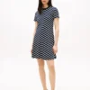 Rochie din bumbac interlock cu dungi în zig-zag Rochie din bumbac interlock cu dungi în zig-zag