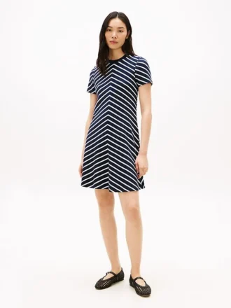 Rochie din bumbac interlock cu dungi în zig-zag