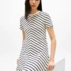 Rochie din bumbac interlock cu dungi în zig-zag Rochie din bumbac interlock cu dungi în zig-zag