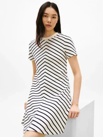 Rochie din bumbac interlock cu dungi în zig-zag
