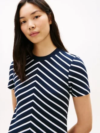 Rochie din bumbac interlock cu dungi în zig-zag