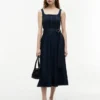Rochie midi cu curele și cusături contrastante Rochie midi cu curele și cusături contrastante