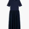Rochie midi cu mâneci scurte din materiale mixte Rochie midi cu mâneci scurte din materiale mixte
