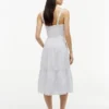 Rochie midi din amestec de in, cu dungi și volane