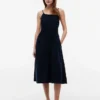 Rochie midi din amestec de in, cu volane Rochie midi din amestec de in, cu volane