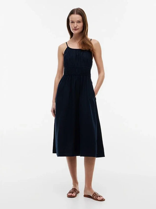 Rochie midi din amestec de in, cu volane Rochie midi din amestec de in, cu volane