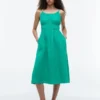 Rochie midi din amestec de in cu volane Rochie midi din amestec de in cu volane