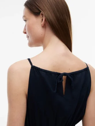 Rochie midi din amestec de in, cu volane