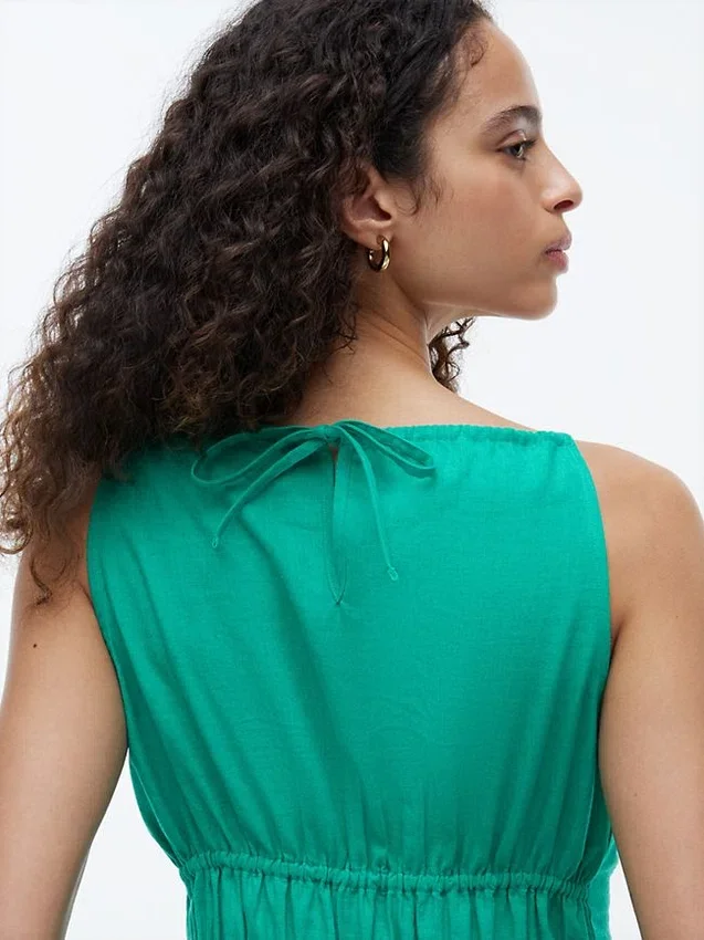 Rochie midi din amestec de in cu volane Rochie midi din amestec de in cu volane