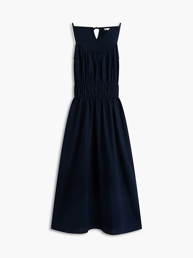 Rochie midi din amestec de in, cu volane Rochie midi din amestec de in, cu volane
