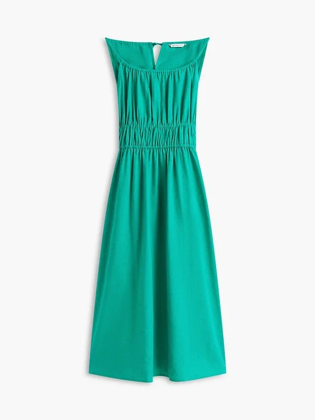 Rochie midi din amestec de in cu volane Rochie midi din amestec de in cu volane