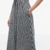 Rochie midi din amestec de in cu volane, cu imprimeu gingham