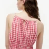 Rochie midi din amestec de in cu volane, cu imprimeu gingham