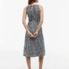 Rochie midi din amestec de in cu volane, cu imprimeu gingham