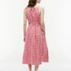 Rochie midi din amestec de in cu volane, cu imprimeu gingham