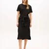 Rochie midi din bumbac slub cu nod în față