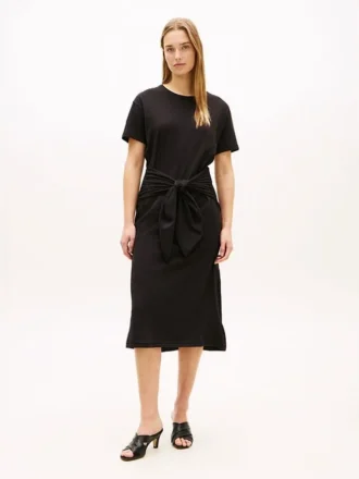 Rochie midi din bumbac slub cu nod în față