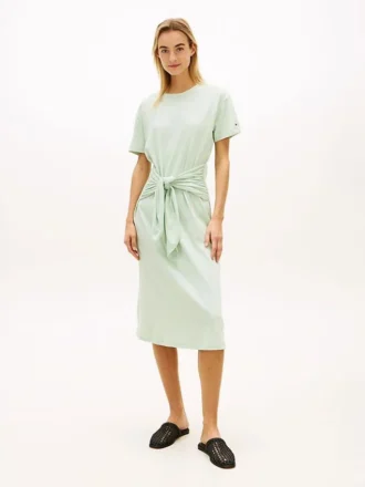 Rochie midi din bumbac slub cu nod în față