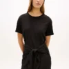 Rochie midi din bumbac slub cu nod în față