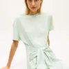 Rochie midi din bumbac slub cu nod în față