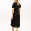 Rochie midi din bumbac slub cu nod în față