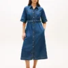 Rochie midi din denim cu curele