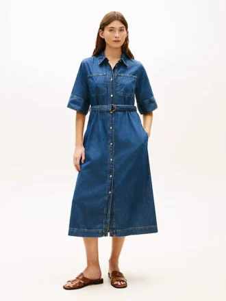 Rochie midi din denim cu curele