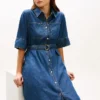 Rochie midi din denim cu curele