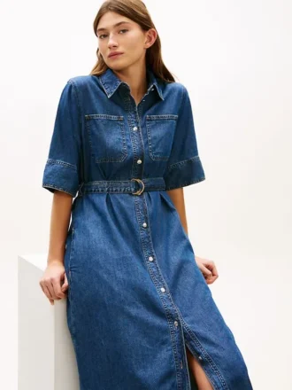 Rochie midi din denim cu curele