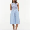 Rochie midi din poplin cu dungi și drapaj Rochie midi din poplin cu dungi și drapaj