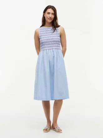Rochie midi din poplin cu dungi și drapaj