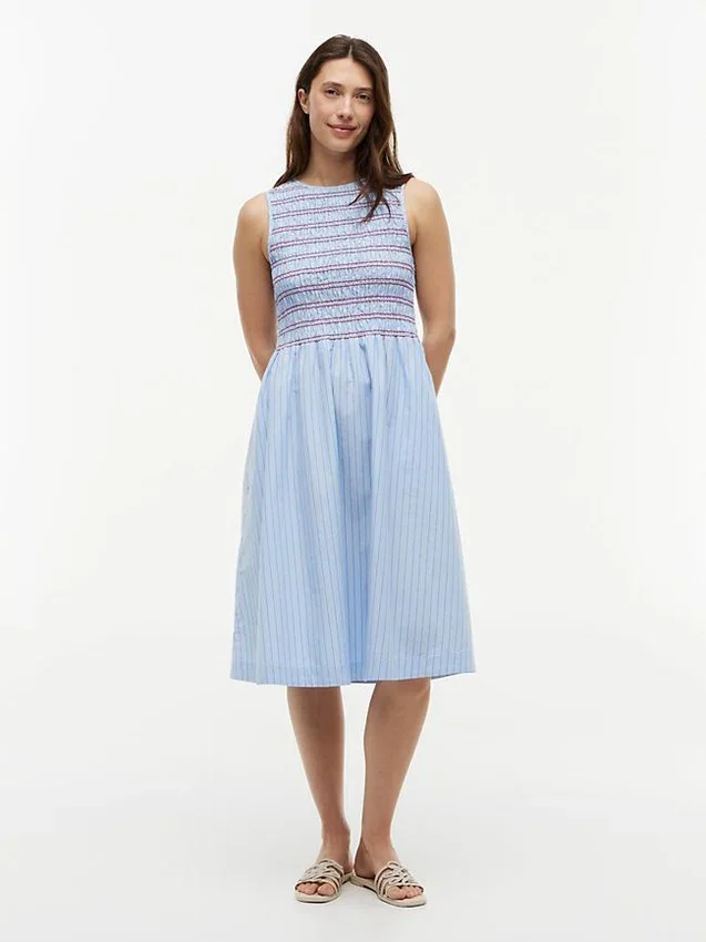 Rochie midi din poplin cu dungi și drapaj Rochie midi din poplin cu dungi și drapaj