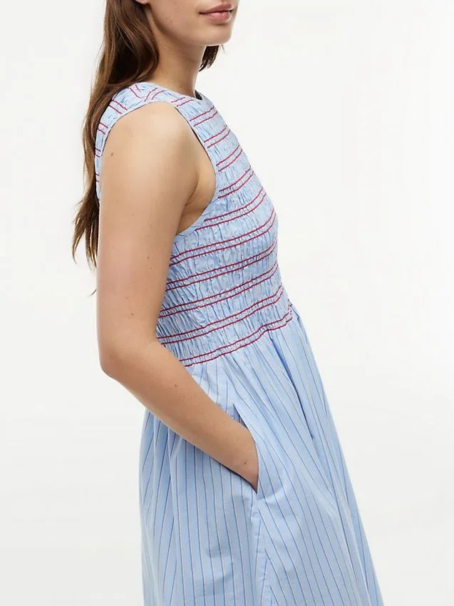 Rochie midi din poplin cu dungi și drapaj Rochie midi din poplin cu dungi și drapaj