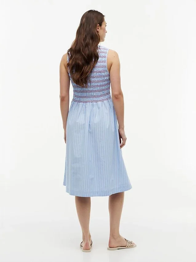 Rochie midi din poplin cu dungi și drapaj Rochie midi din poplin cu dungi și drapaj