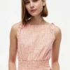 Rochie midi din seersucker cu carouri și drapaj