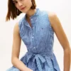 Rochie midi din seersucker cu imprimeu gingham și curele