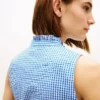 Rochie midi din seersucker cu imprimeu gingham și curele