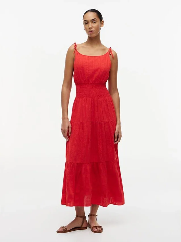 Rochie midi din seersucker cu volane Rochie midi din seersucker cu volane