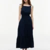 Rochie midi din seersucker cu volane Rochie midi din seersucker cu volane