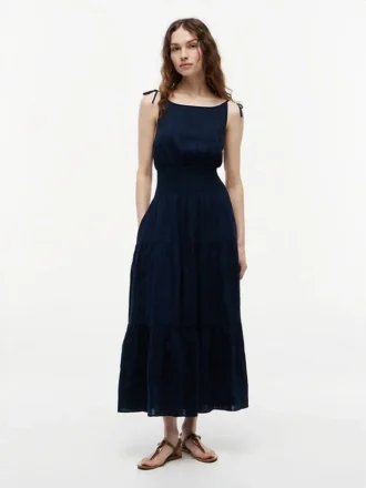 Rochie midi din seersucker cu volane