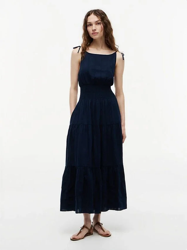Rochie midi din seersucker cu volane Rochie midi din seersucker cu volane