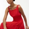 Rochie midi din seersucker cu volane Rochie midi din seersucker cu volane