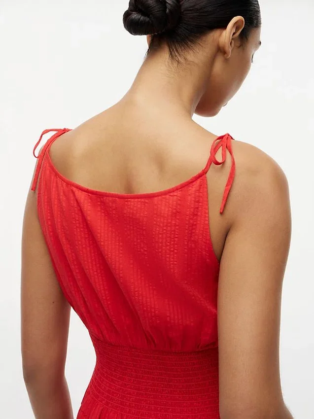 Rochie midi din seersucker cu volane Rochie midi din seersucker cu volane