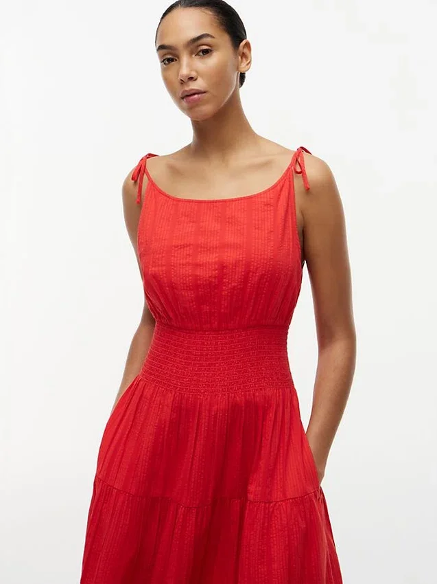 Rochie midi din seersucker cu volane Rochie midi din seersucker cu volane