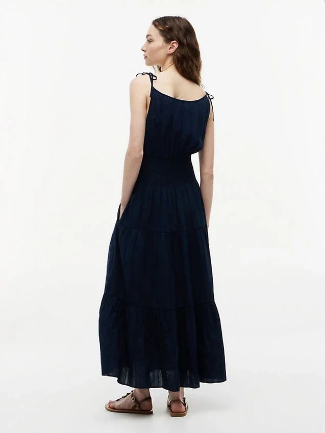 Rochie midi din seersucker cu volane Rochie midi din seersucker cu volane