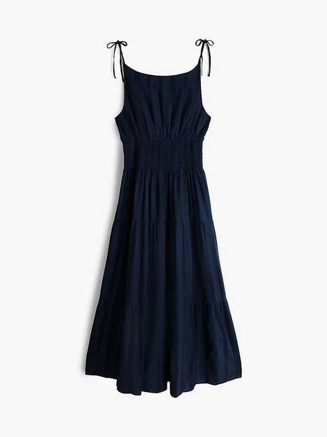 Rochie midi din seersucker cu volane Rochie midi din seersucker cu volane