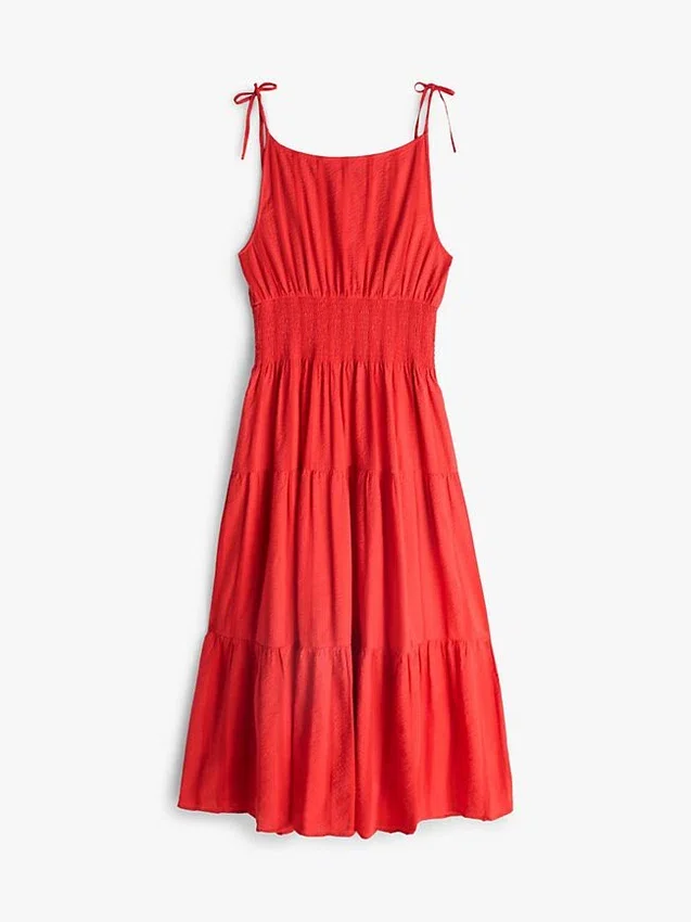 Rochie midi din seersucker cu volane Rochie midi din seersucker cu volane