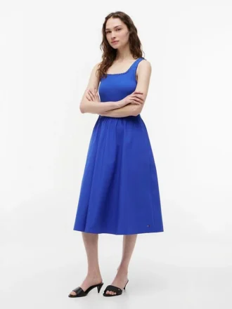 Rochie midi fără mâneci din materiale mixte