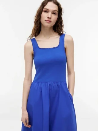 Rochie midi fără mâneci din materiale mixte